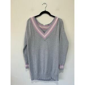 Aerie grey sweater womens size XS/S v neck cotton knit long preppy collegiate